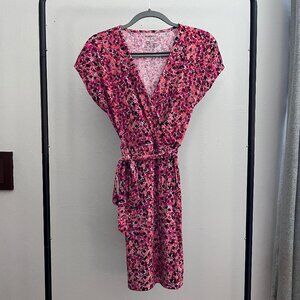 Nine West Red and Pink Wrap Midi Summer Floral V-Neck Dolman Sleeve Dress